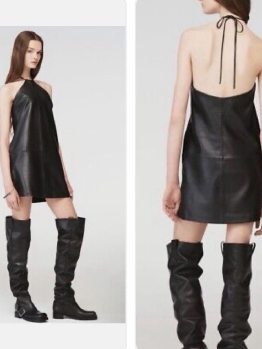 Zara Black Halter Faux-Leather Mini Dress